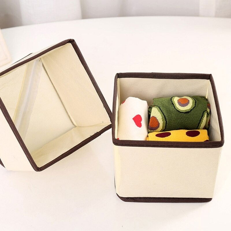 Organizator pentru sertar, 3 marimi, pentru lenjerie, tricouri, sosete, 6 piese, pliabil, stivuibil, din tesatura, alb/maro [4]