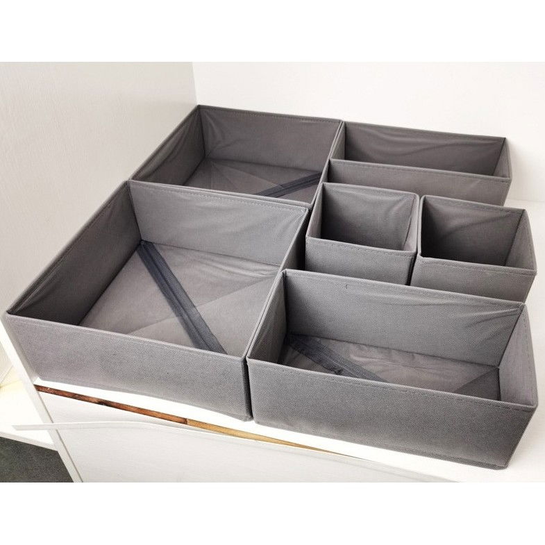 Organizator pentru sertar, 3 marimi, pentru lenjerie, tricouri, sosete, 6 piese, pliabil, stivuibil, din tesatura, gri [2]