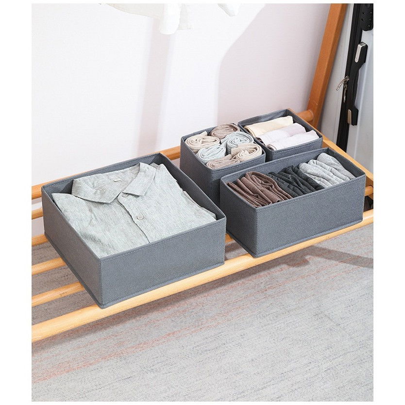 Organizator pentru sertar, 3 marimi, pentru lenjerie, tricouri, sosete, 6 piese, pliabil, stivuibil, din tesatura, gri [6]