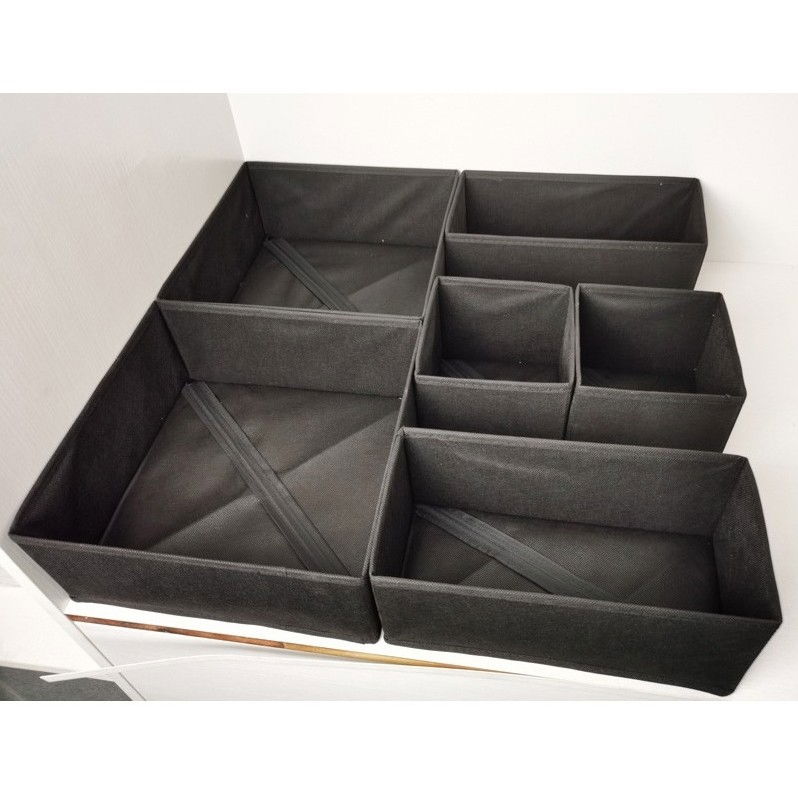 Organizator pentru sertar, 3 marimi, pentru lenjerie, tricouri, sosete, 6 piese, pliabil, stivuibil, din tesatura, negru [3]