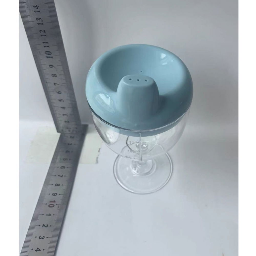 Pahar din plastic transparent cu picior, pentru copii, 14 x 7.7 cm, cu cioc antiscurgere, + 3 ani, fara maner, albastru [6]