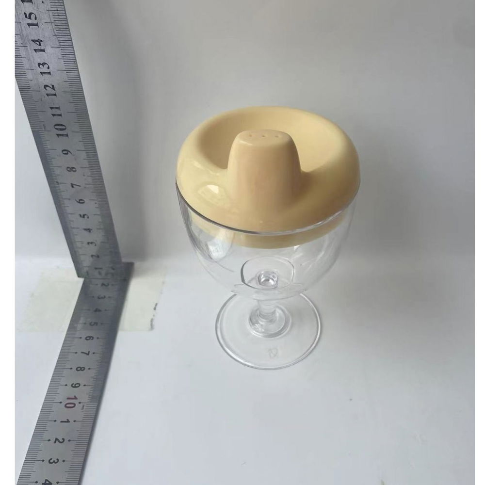 Pahar din plastic transparent cu picior, pentru copii, 14 x 7.7 cm, cu cioc antiscurgere, + 3 ani, fara maner, galben [9]