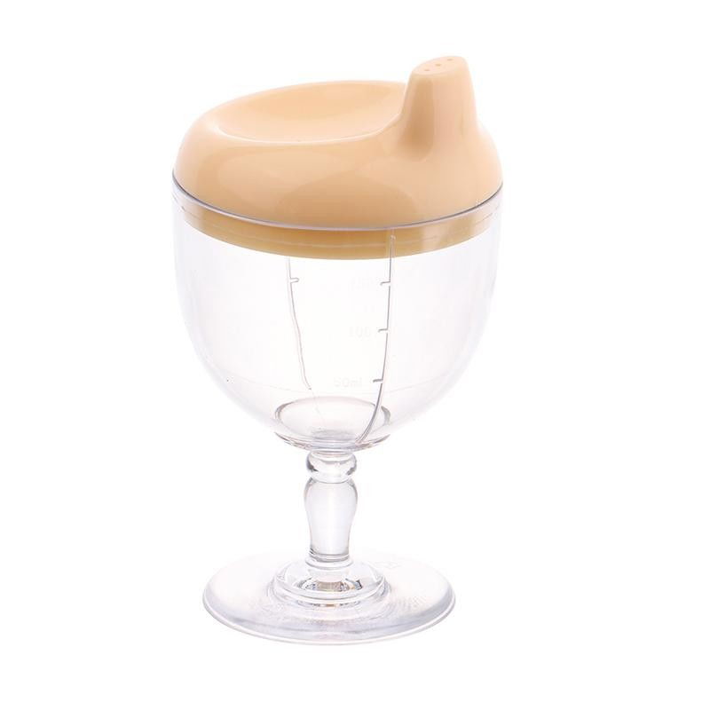 Pahar din plastic transparent cu picior, pentru copii, 14 x 7.7 cm, cu cioc antiscurgere, + 3 ani, fara maner, galben [4]