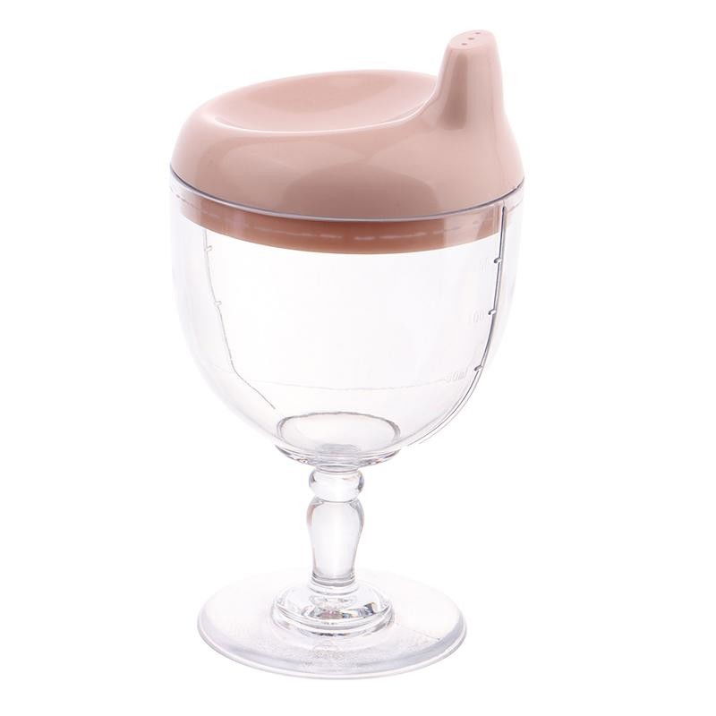 Pahar din plastic transparent cu picior, pentru copii, 14 x 7.7 cm, cu cioc antiscurgere, + 3 ani, fara maner, roz [3]