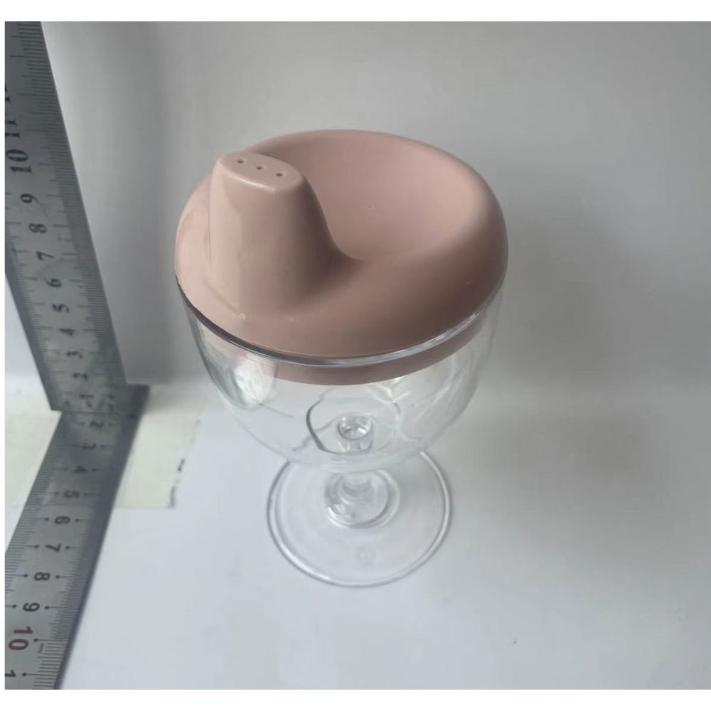 Pahar din plastic transparent cu picior, pentru copii, 14 x 7.7 cm, cu cioc antiscurgere, + 3 ani, fara maner, roz [6]
