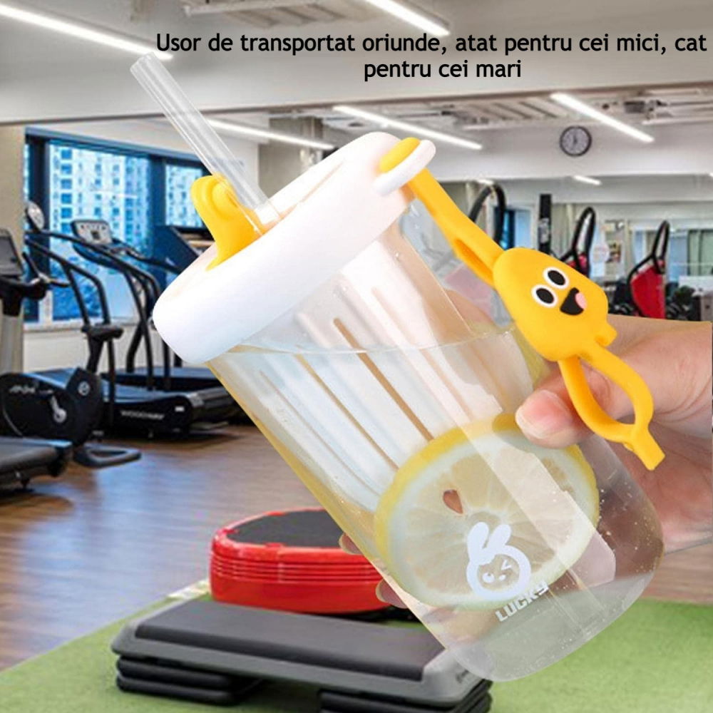 Pahar din silicon, cu capac si pai, pentru copii, anti-cadere, compartiment pentru fructe/ceai/gheata, rezistent la temperaturi inalte, 500ml, alb, 14.5x8.8x20 cm [6]