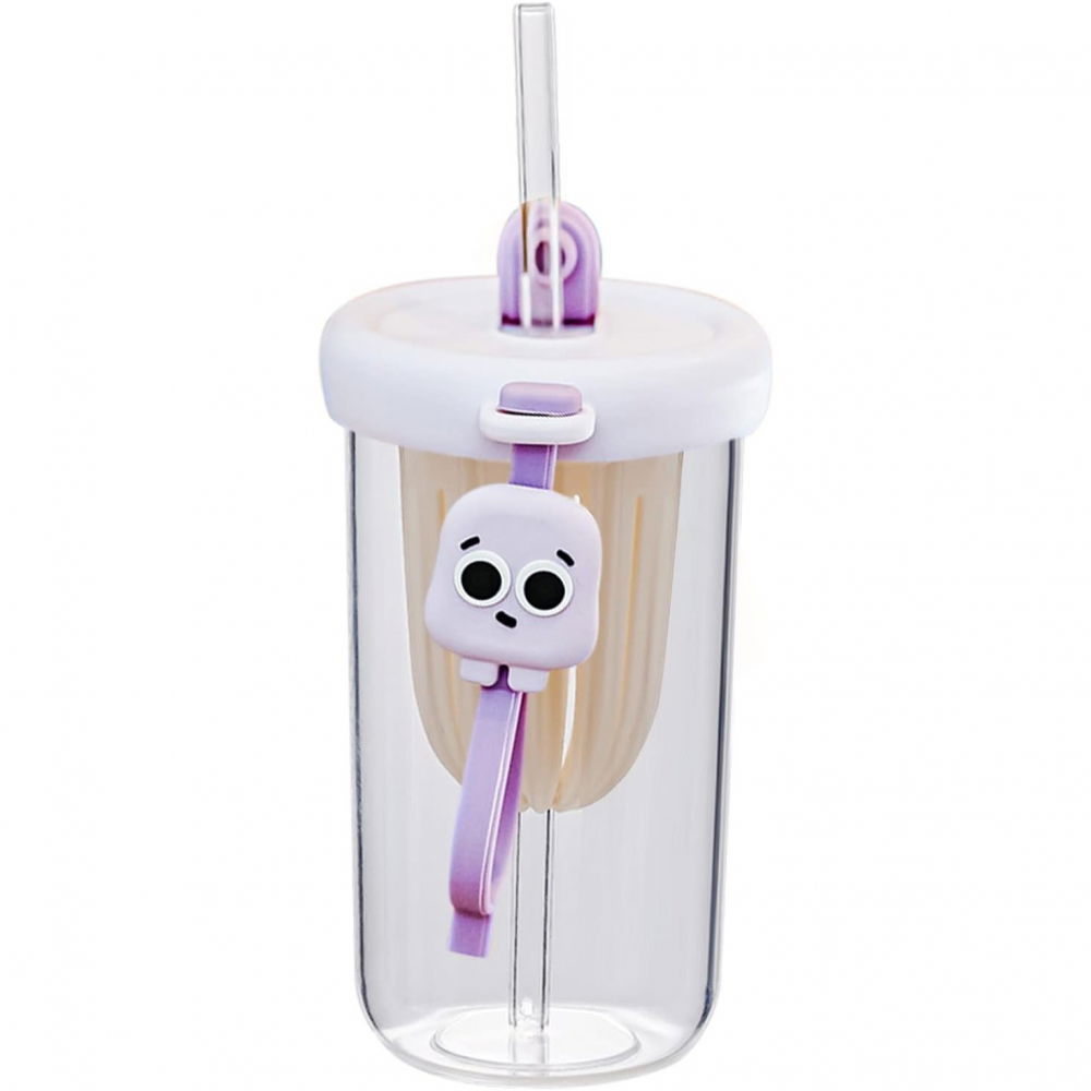 Pahar din silicon, cu capac si pai, pentru copii, anti-cadere, compartiment pentru fructe/ceai/gheata, rezistent la temperaturi inalte, 500ml, mov, 14.5x8.8x20 cm [1]