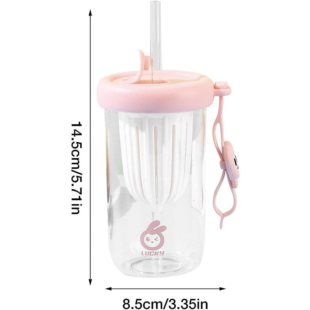 Pahar din silicon, cu capac si pai, pentru copii, anti-cadere, compartiment pentru fructe/ceai/gheata, rezistent la temperaturi inalte, 500ml, roz, 14.5x8.8x20 cm [5]