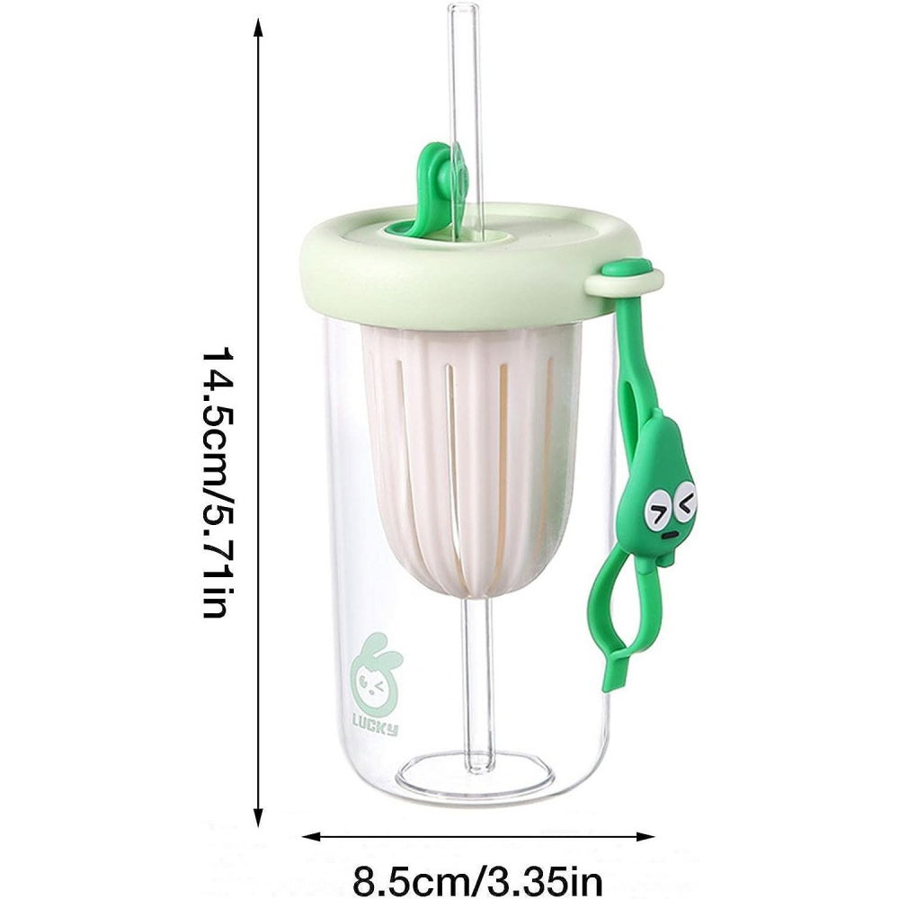 Pahar din silicon, cu capac si pai, pentru copii, anti-cadere, compartiment pentru fructe/ceai/gheata, rezistent la temperaturi inalte, 500ml, verde, 14.5x8.8x20 cm [6]