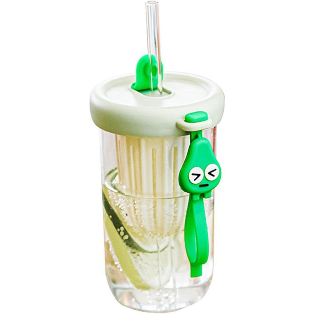 Pahar din silicon, cu capac si pai, pentru copii, anti-cadere, compartiment pentru fructe/ceai/gheata, rezistent la temperaturi inalte, 500ml, verde, 14.5x8.8x20 cm [5]