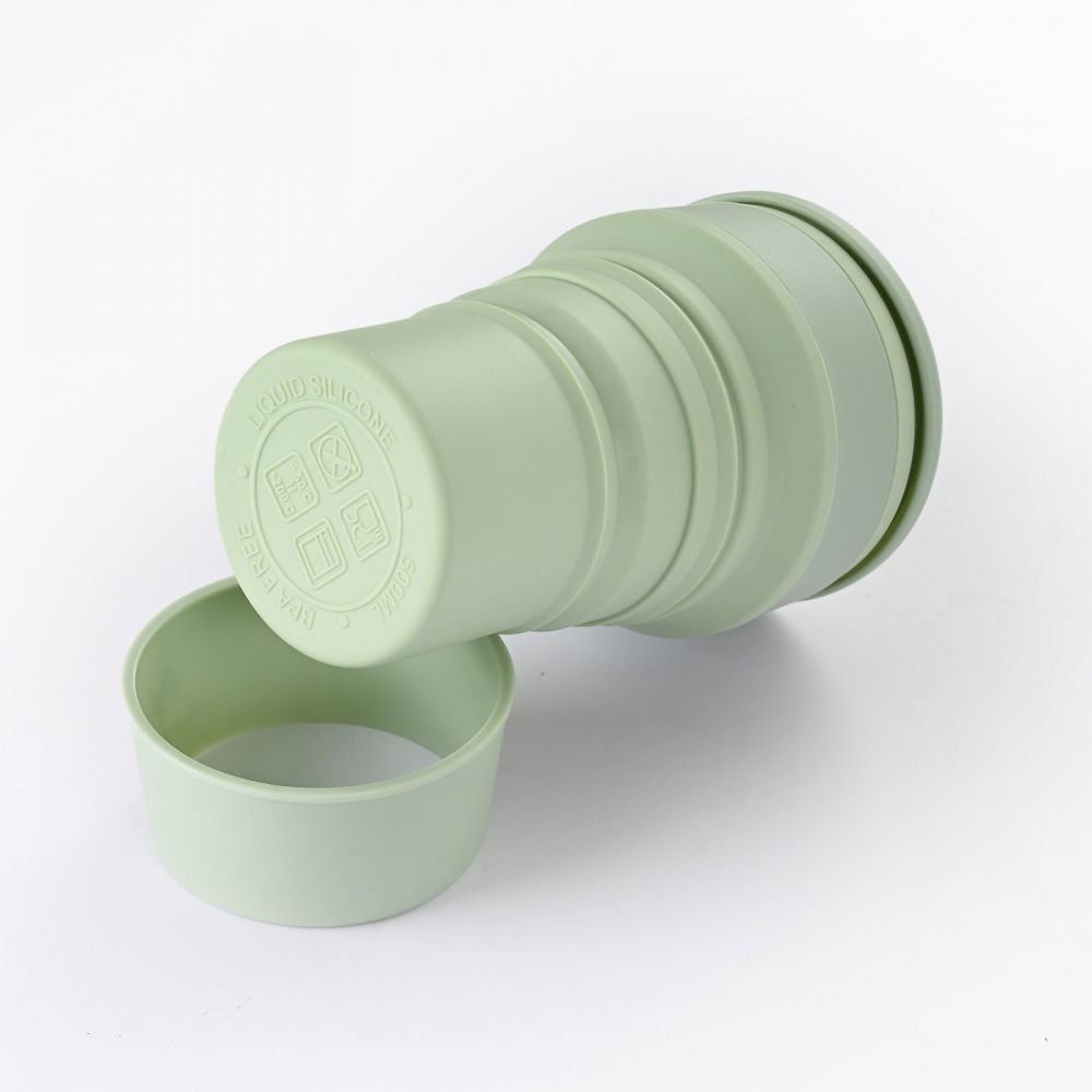 Pahar pliabil din silicon  pentru calatorii, camping, 350 ml,  8.2x6.3x9.1 cm, verde [8]