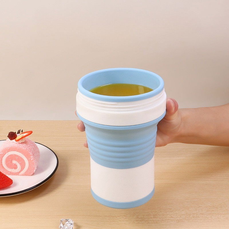 Pahar pliabil din silicon  pentru calatorii, camping, 750 ml, pai inclus, 11.6 x 19.3 cm, albastru [2]