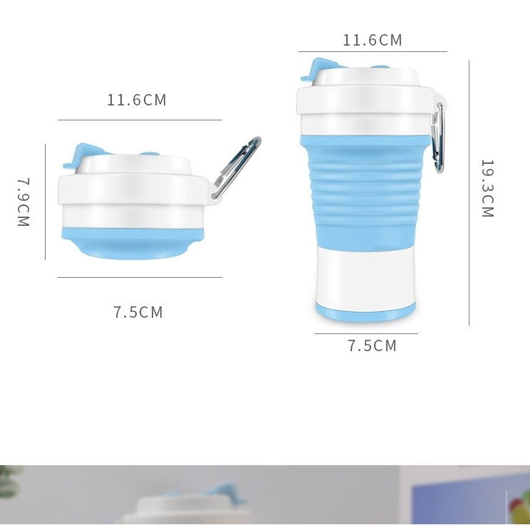 Pahar pliabil din silicon  pentru calatorii, camping, 750 ml, pai inclus, 11.6 x 19.3 cm, albastru [4]