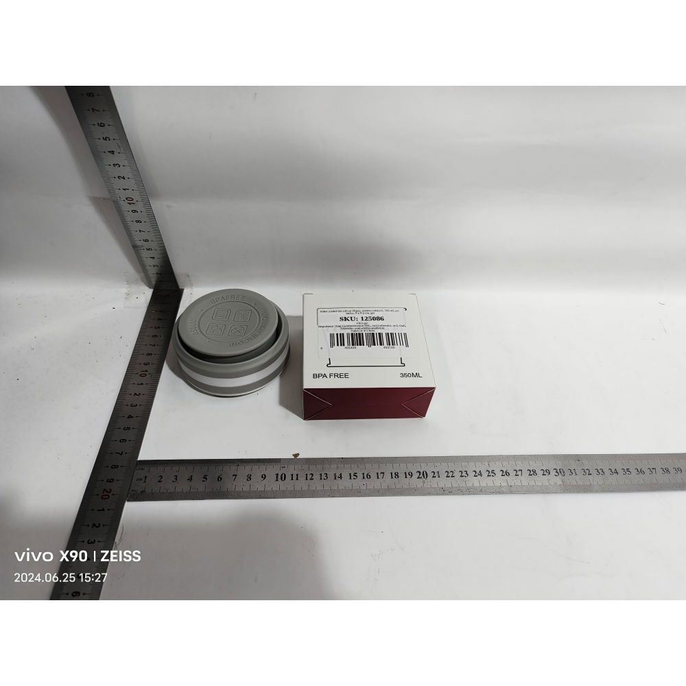 Pahar pliabil din silicon  prentru calatorii, 350 ml, pai inclus, 9 x 9.2 cm, gri [6]