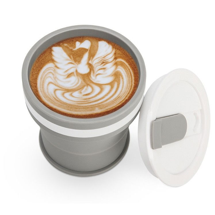 Pahar pliabil din silicon  prentru calatorii, 350 ml, pai inclus, 9 x 9.2 cm, gri [3]