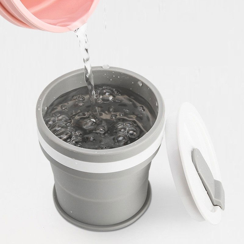 Pahar pliabil din silicon  prentru calatorii, 350 ml, pai inclus, 9 x 9.2 cm, gri [5]