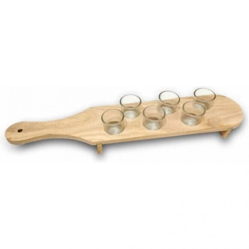 Pahare shot din sticla, set 6 pahare pentru shot cu suport din lemn, design rustic, 41 x 8.5 x 6 cm, model 2, maro [2]