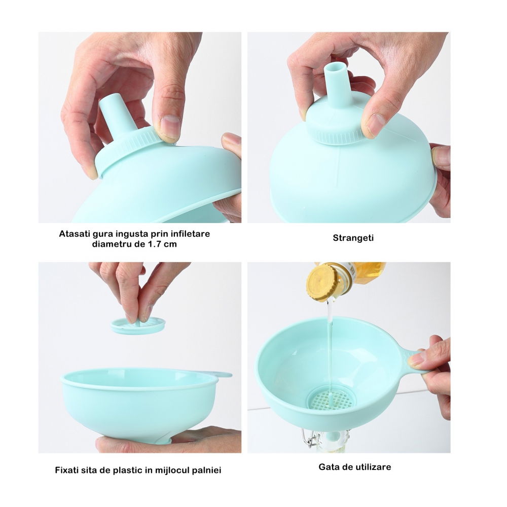 Palnie din plastic 3 in 1  doua dimensiuni de scurgere, cu filet si filtru, diametru scurgere 5.4 cm, 11.5 x 16.7 cm, albastru [3]