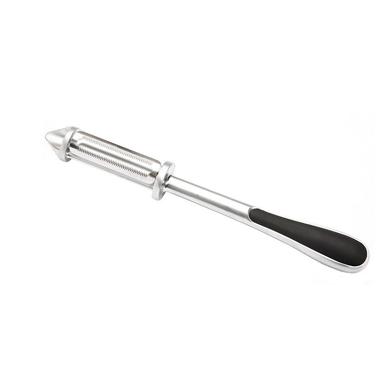 Peeler 2in1 pentru legume si fructe, multifunctional, cu 2 lame de curatati si feliat, varf ascutit pentru gaurit, 18 cm, din otel inoxidabil, argintiu/negru [1]