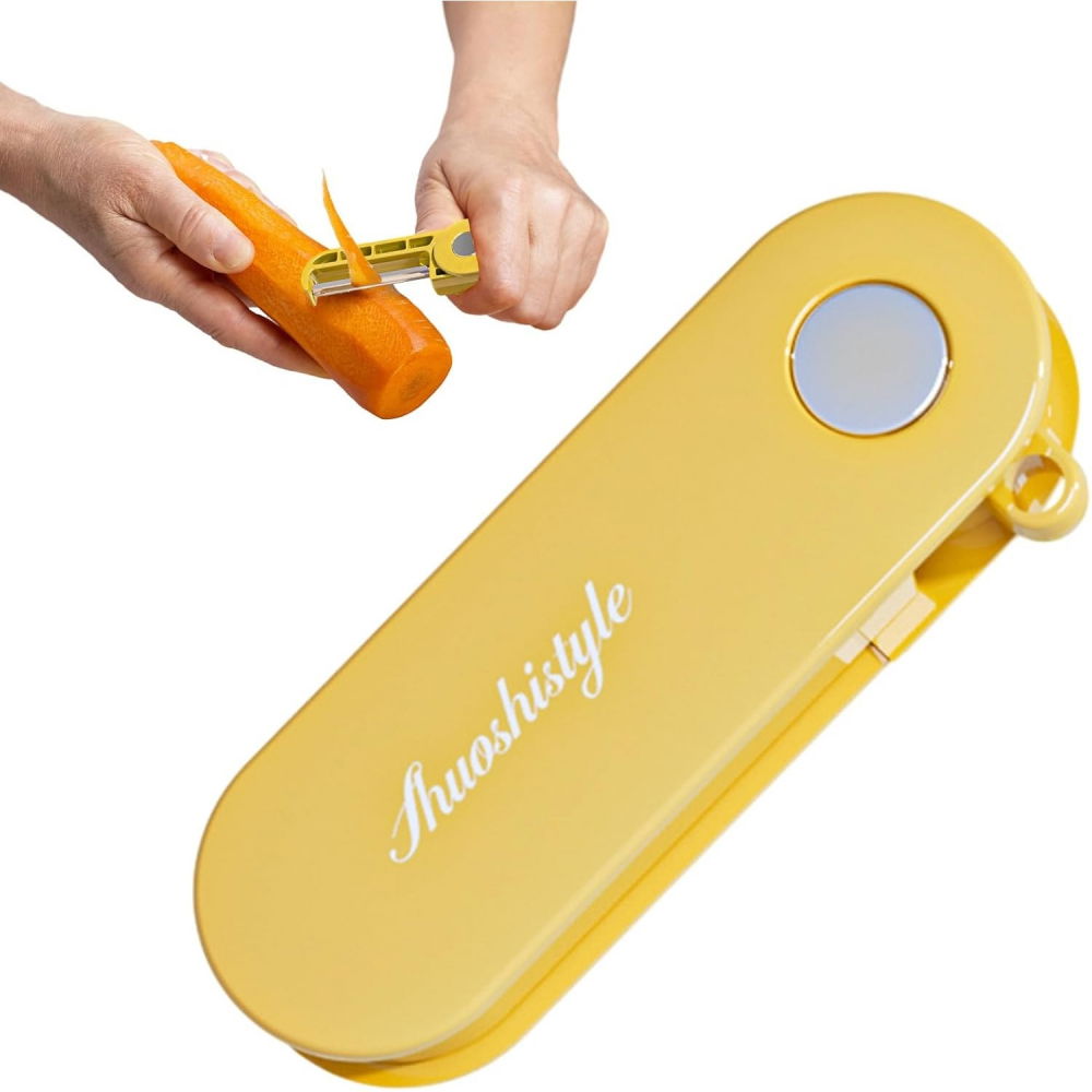 Peeler pentru legume si fructe, 3.6 x 9.1 cm, multifunctional, curatator pliabil, din abs si otel inoxidabil, galben [8]