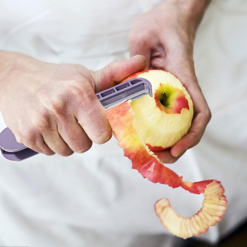 Peeler pentru legume si fructe, 3.6 x 9.1 cm, multifunctional, curatator pliabil, din abs si otel inoxidabil, mov [5]