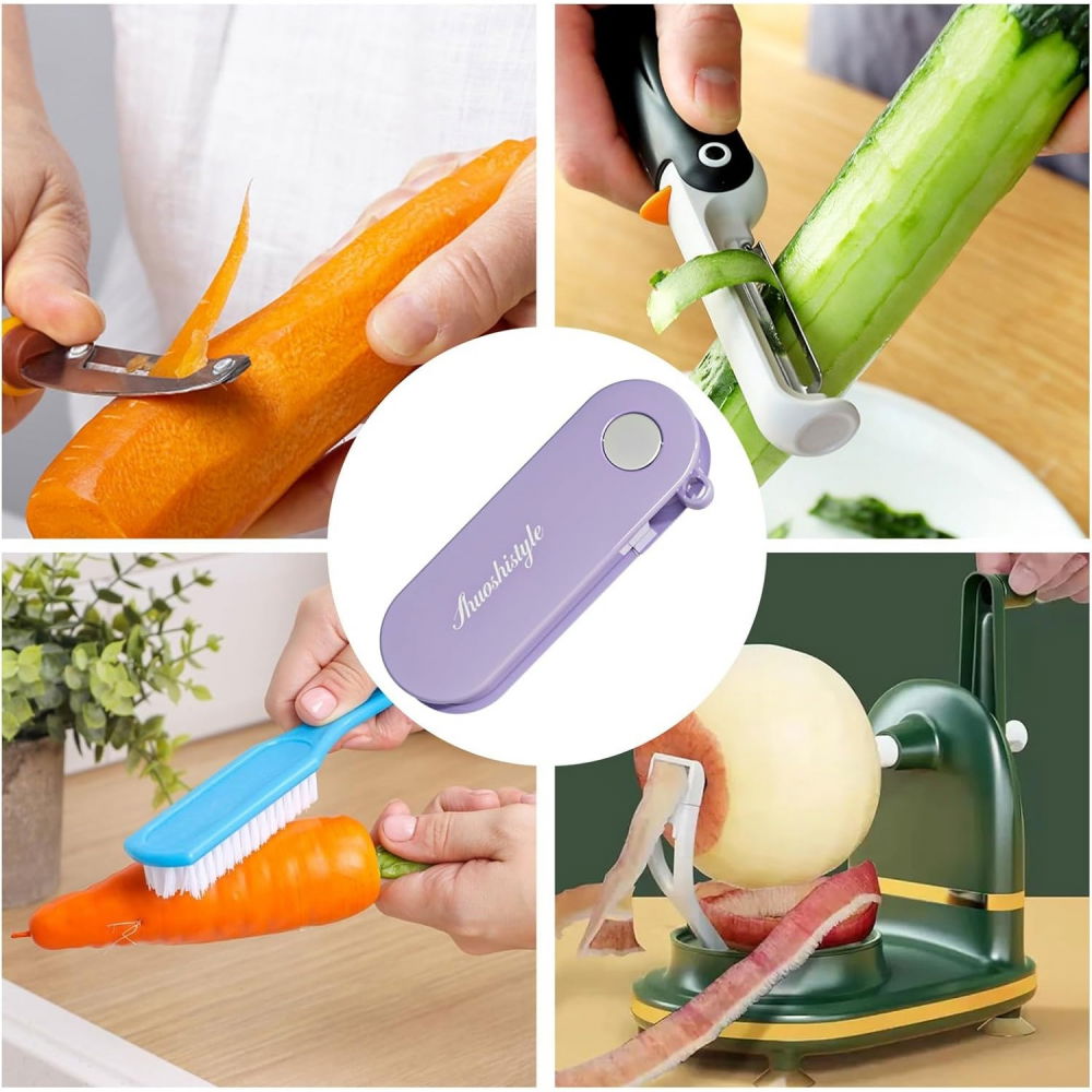 Peeler pentru legume si fructe, 3.6 x 9.1 cm, multifunctional, curatator pliabil, din abs si otel inoxidabil, mov [4]