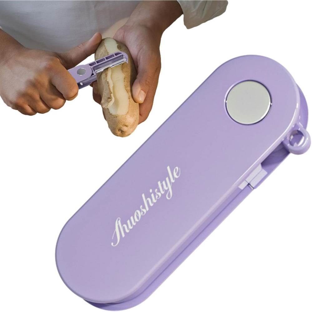 Peeler pentru legume si fructe, 3.6 x 9.1 cm, multifunctional, curatator pliabil, din abs si otel inoxidabil, mov [7]