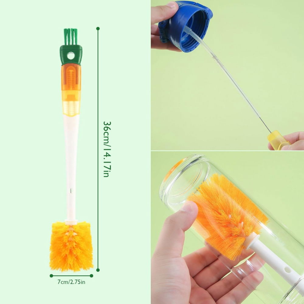 Perie 5 in 1 de curatat pahare, cani, sticle, cu maner lung, accesorii pentru spalarea paielor si capacelor, usor de agatat, 36x7x7cm, portocaliu-alb [14]