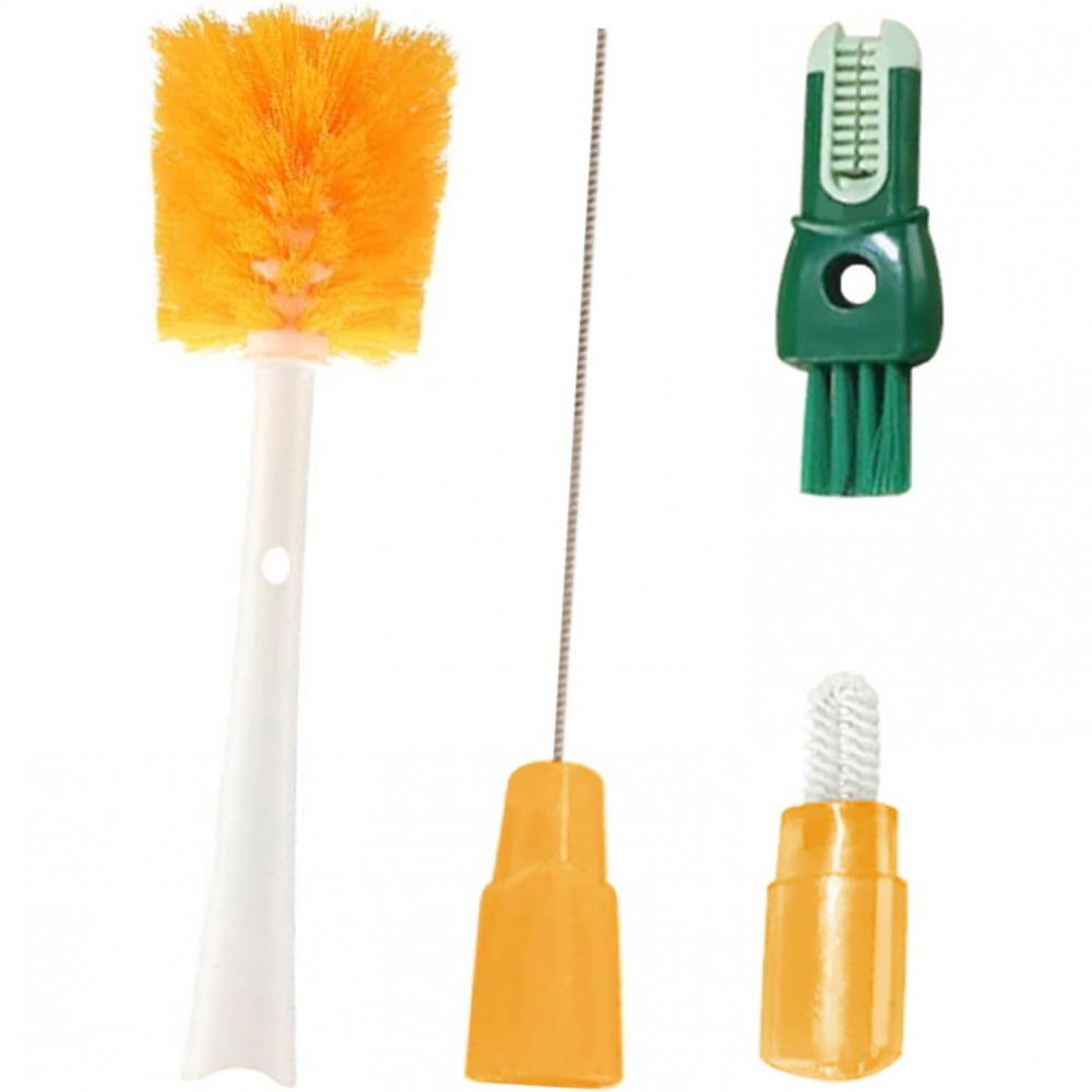 Perie 5 in 1 de curatat pahare, cani, sticle, cu maner lung, accesorii pentru spalarea paielor si capacelor, usor de agatat, 36x7x7cm, portocaliu-alb [15]