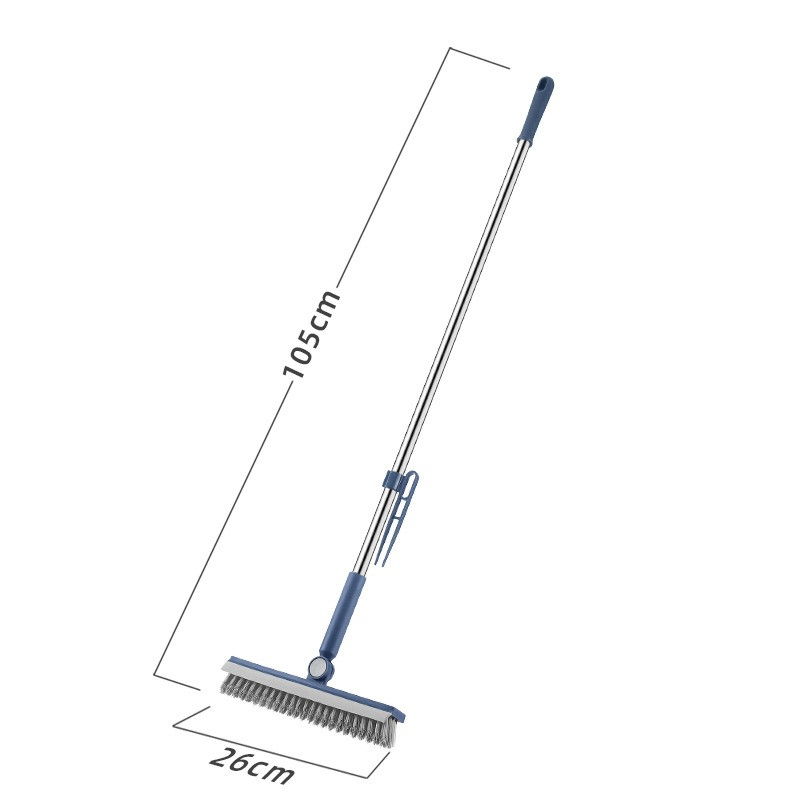 Perie de curatare pentru podele si rosturi, lungime maner 105 cm, capat pivotant 180 grade, peri din pp, otel si plastic, cleste pentru scame si par inclus, albastru [5]