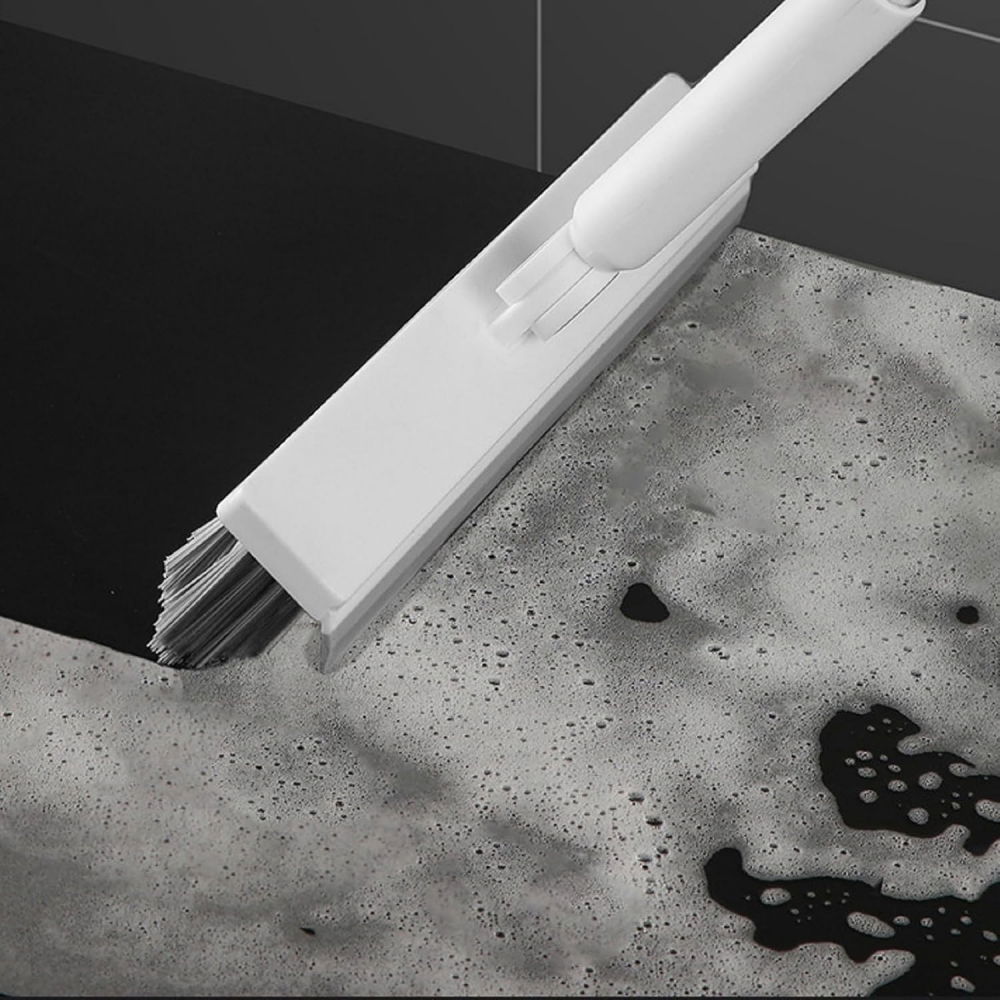 Perie de curatare pentru podele si rosturi, lungime maner 105 cm, capat pivotant 180 grade, peri din pp, otel si plastic, cleste pentru scame si par inclus, alb [3]