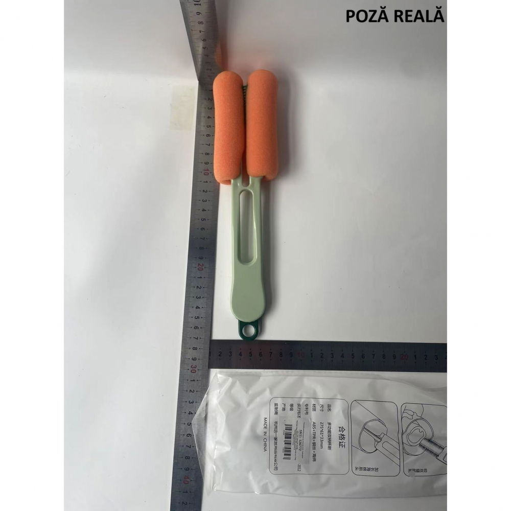 Perie de curatat pahare, cani, sticle, cu maner lung si burete, accesorii pentru spalarea paielor si capacelor, usor de agatat, 27.5x11.4x6cm, verde [2]