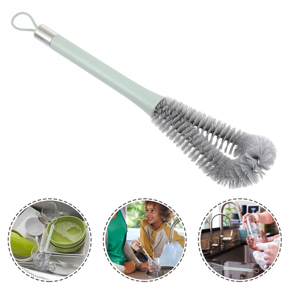 Perie de curatat pahare, sticle, biberoane, cu maner lung, uz casnic, silicon, ergonomic, 3.9x5.4x38.5cm, verde [4]