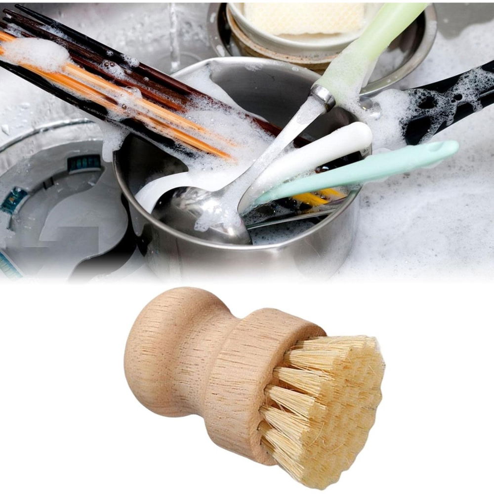 Perie de curatat vase si alimente, din lemn de fag, 8 x 5 cm, perie din sisal, bej [2]