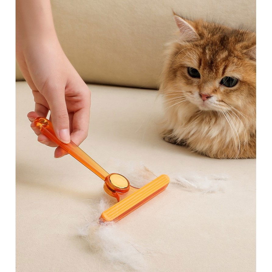 Perie de indepartare a scamelor, pentru haine si par de animale, cu doua fete, manual, multifunctional, 12x14.5 cm, accesoriu pentru casa, portocaliu [10]