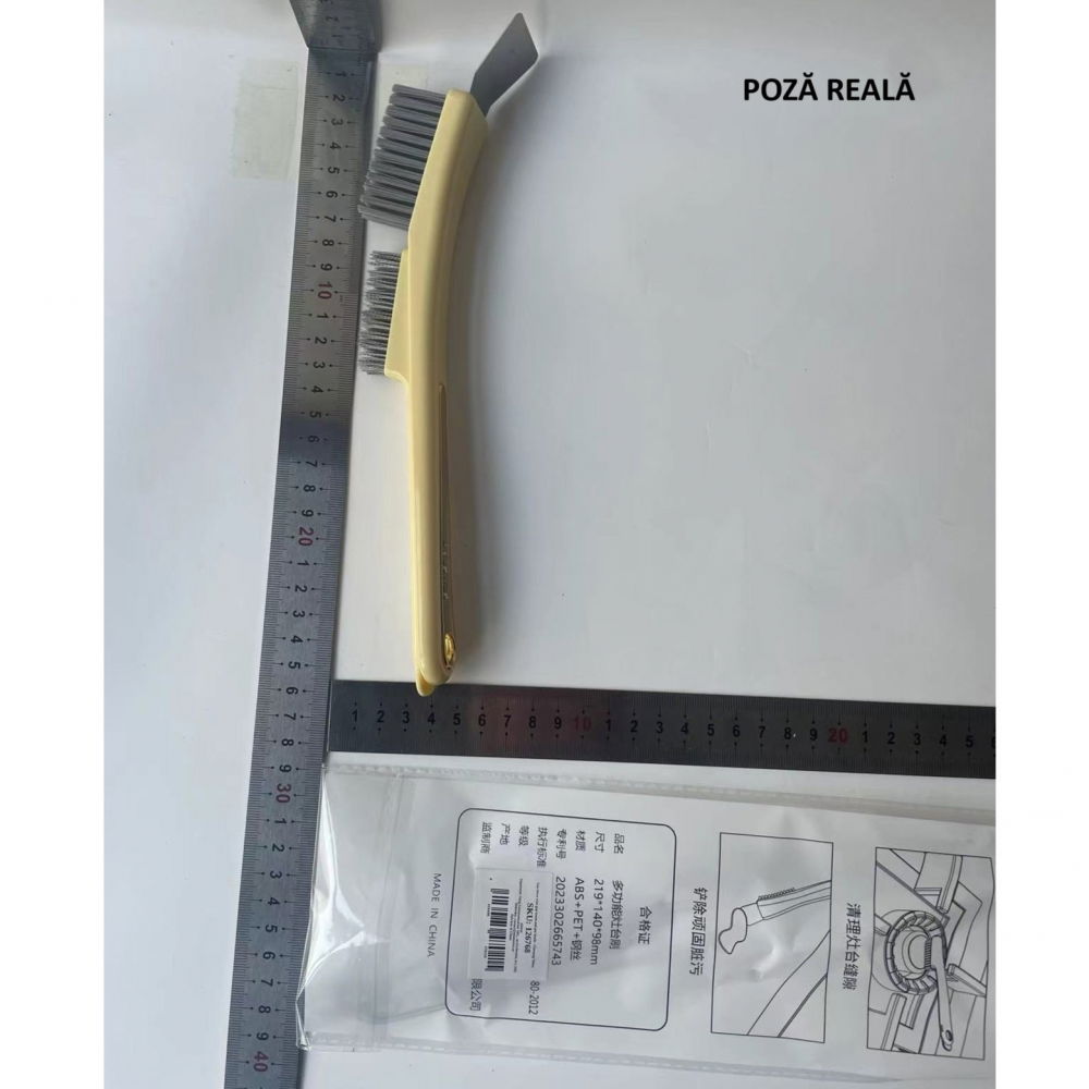 Perie de sarma pentru bucatarie, din doua bucati, maner lung cu gaura de prindere, peri din otel, anti-reziduu, anti-murdarie, 24.5x2.7x6.7cm, galben [7]