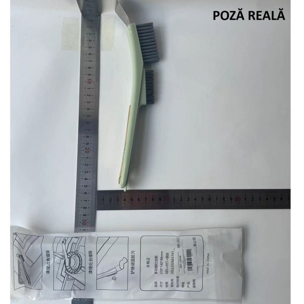 Perie de sarma pentru bucatarie, din doua bucati, maner lung cu gaura de prindere, peri din otel, anti-reziduu, anti-murdarie, 24.5x2.7x6.7cm, verde [7]