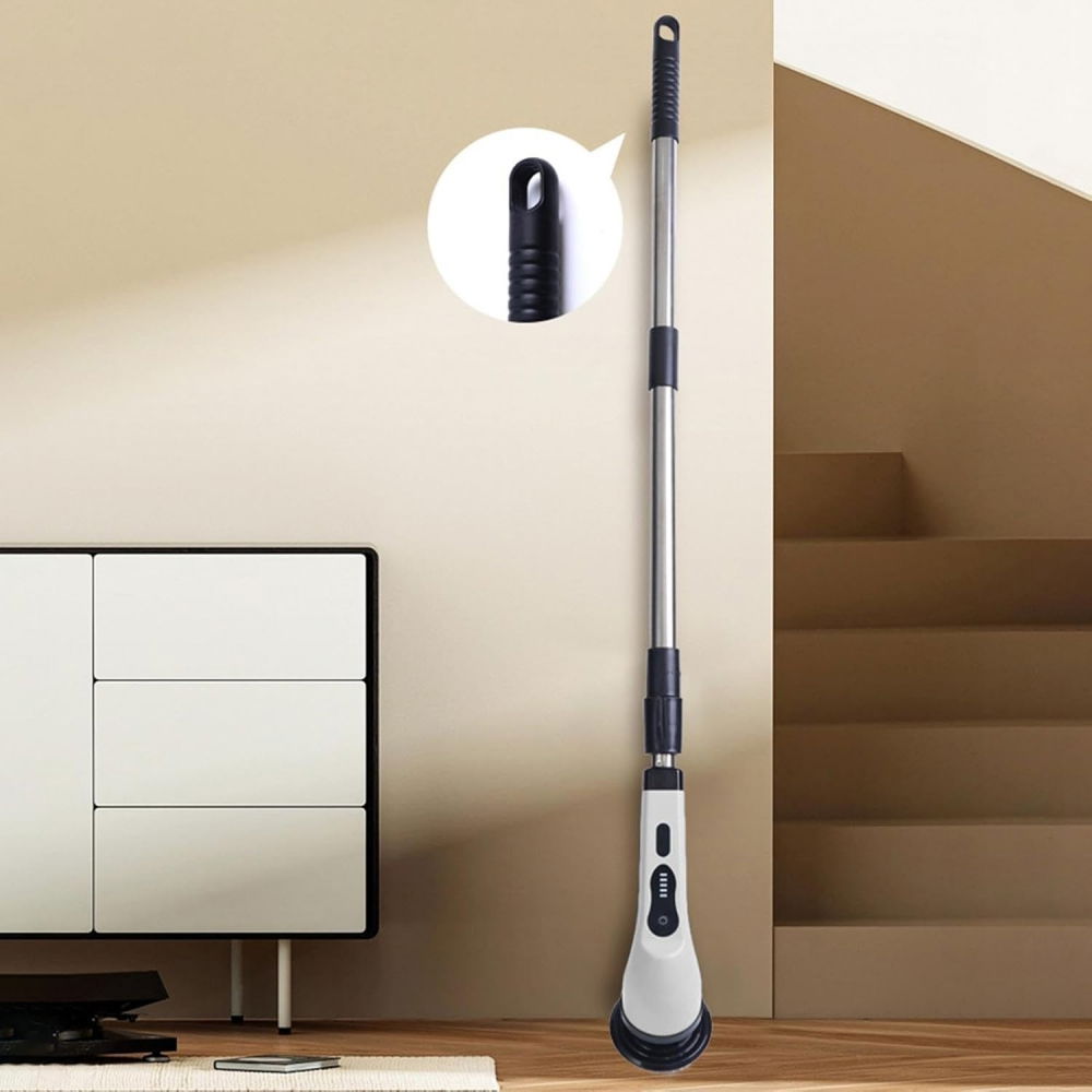 Perie electrica de curatare, pentru gresie, baie, bucatarie, 25x20x9.5 cm, cu 6 capete, maner extensibil detasabil 84-127cm, incarcare usb-type c, rotire 360 de grade, 3000 mah, culoare: alb [8]