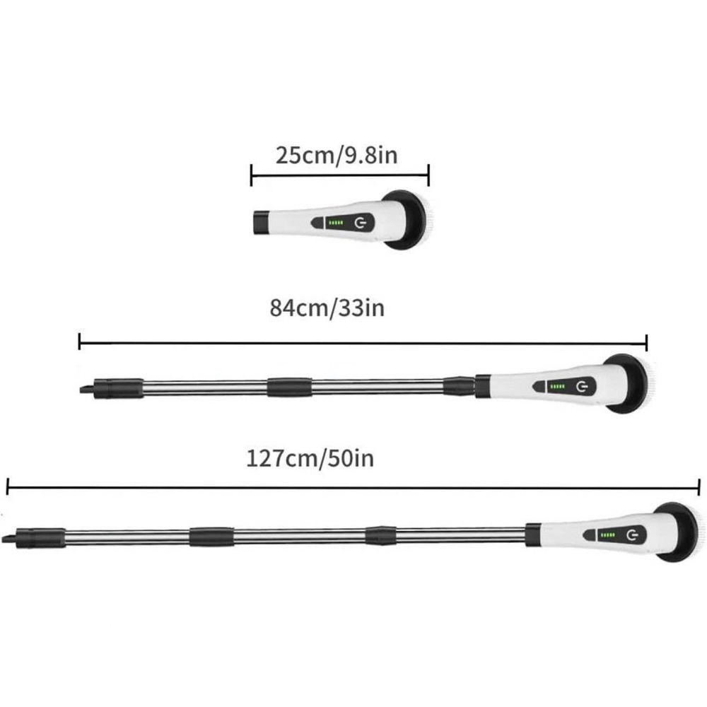 Perie electrica de curatare, pentru gresie, baie, bucatarie, 25x20x9.5 cm, cu 9 capete, maner extensibil detasabil 84-127cm, incarcare usb-type c, rotire 360 de grade, 3000 mah, culoare: alb [13]