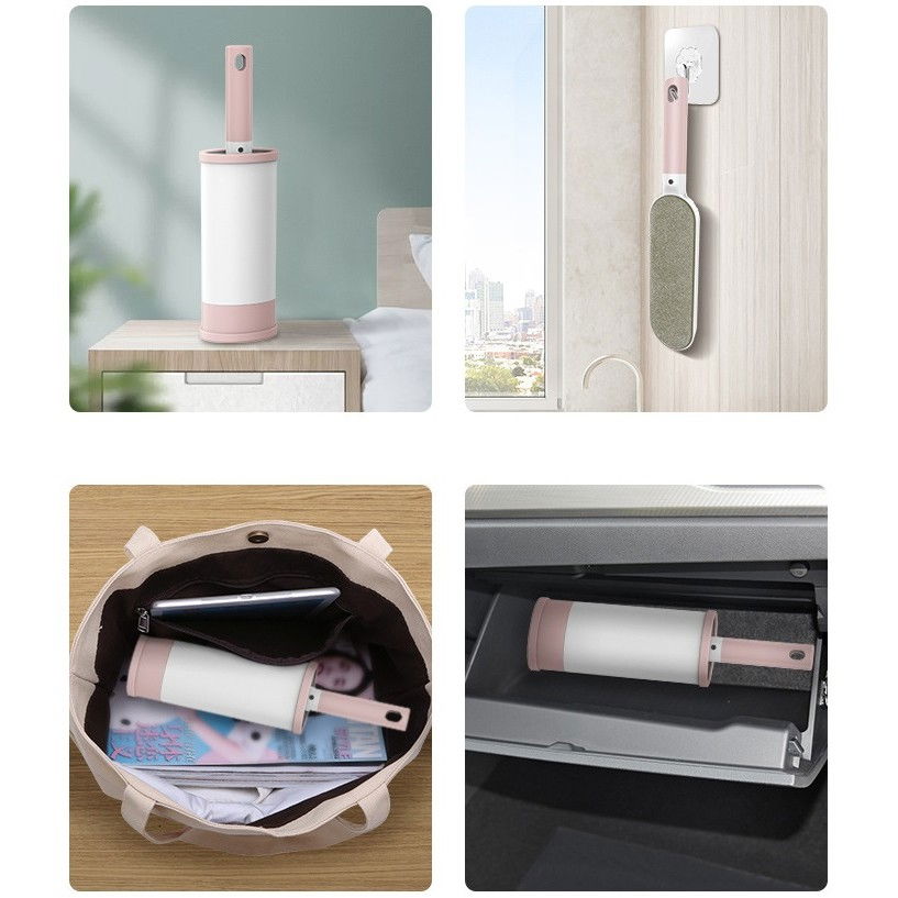 Perie electrostatica, pentru curatarea parului/scamelor de pe haine si tapiterii, 2 fete, autocuratare, 31 x 8.5 cm, roz [3]