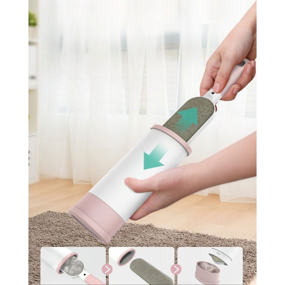 Perie electrostatica, pentru curatarea parului/scamelor de pe haine si tapiterii, 2 fete, autocuratare, 31 x 8.5 cm, roz [4]