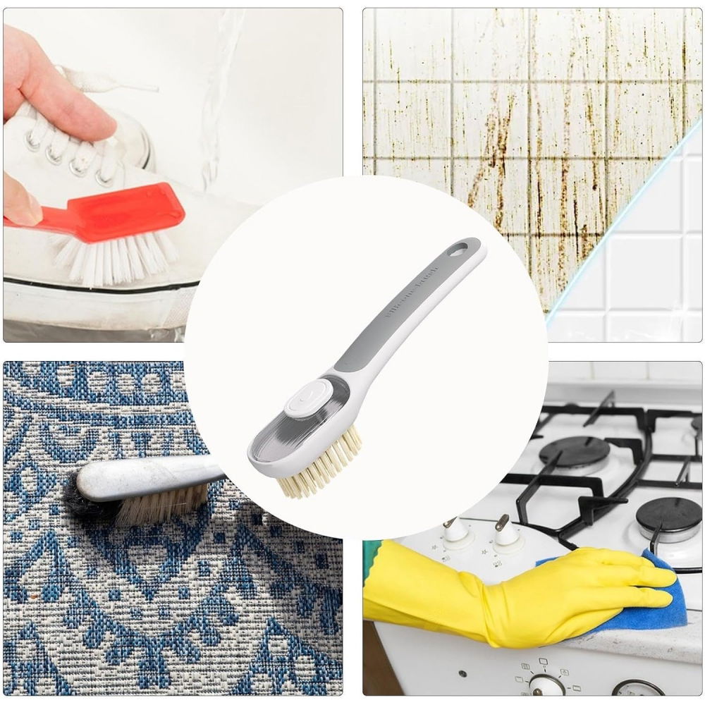 Perie multifunctionala 2 in 1, perie densa/perie din piele de caprioara, cu recipient lichid, maner lung, 20.1x 4.3 x 5 cm, gri [5]