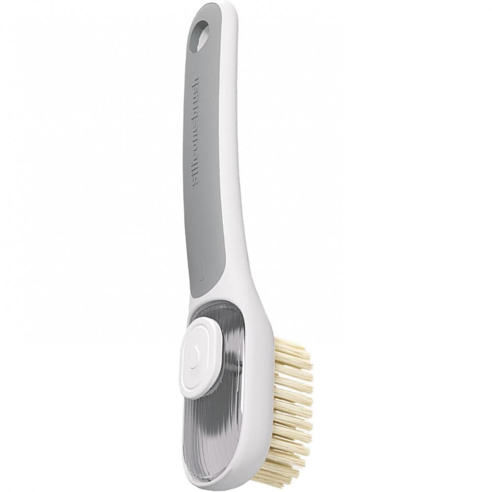 Perie multifunctionala 2 in 1, perie densa/perie din piele de caprioara, cu recipient lichid, maner lung, 20.1x 4.3 x 5 cm, gri [3]