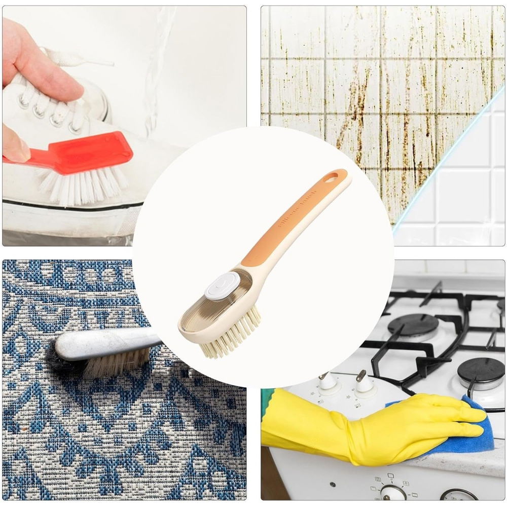 Perie multifunctionala 2 in 1, perie densa/perie din piele de caprioara, cu recipient lichid, maner lung, 20.1x 4.3 x 5 cm, portocaliu [5]