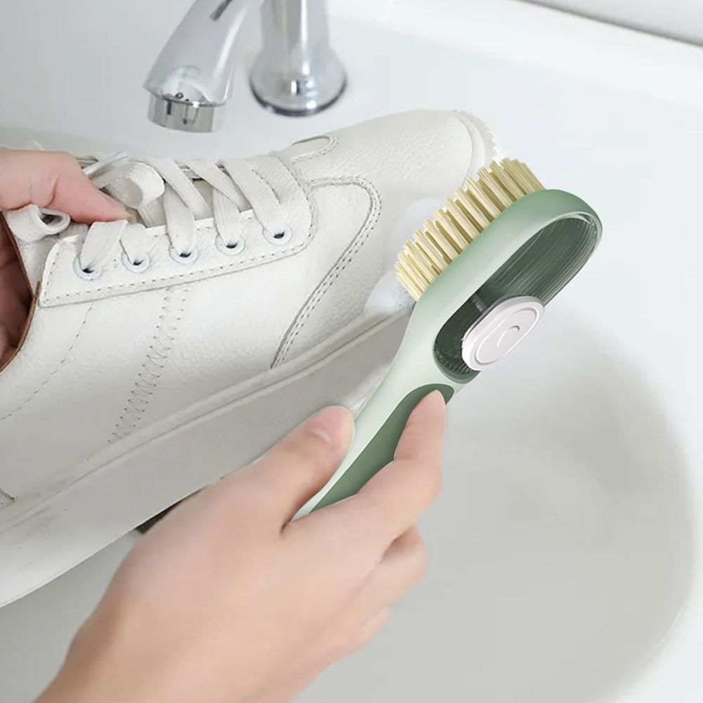 Perie multifunctionala 2 in 1, perie densa/perie din piele de caprioara, cu recipient lichid, maner lung, 20.1x 4.3 x 5 cm, verde [5]