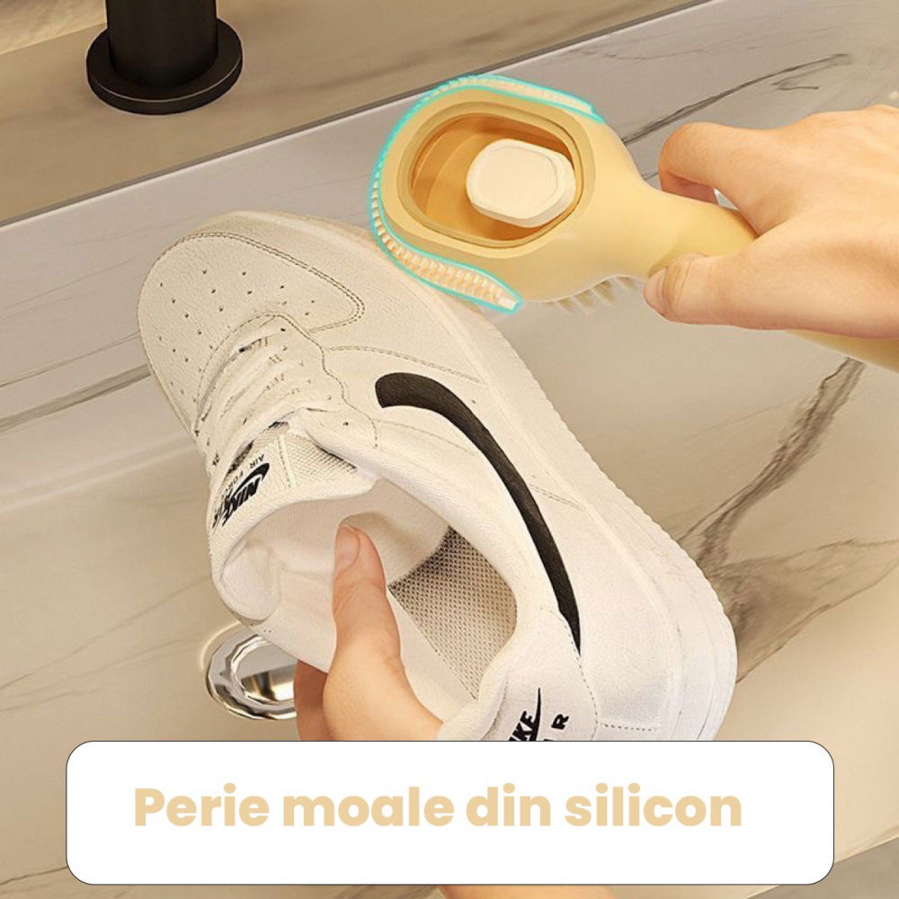 Perie pentru curatare incaltaminte cu recipient pentru detergent, perie multifunctionala pentru incaltaminte si lenjerie, cu peri moi, fara deteriorare, 22x6x4 cm, galben [3]