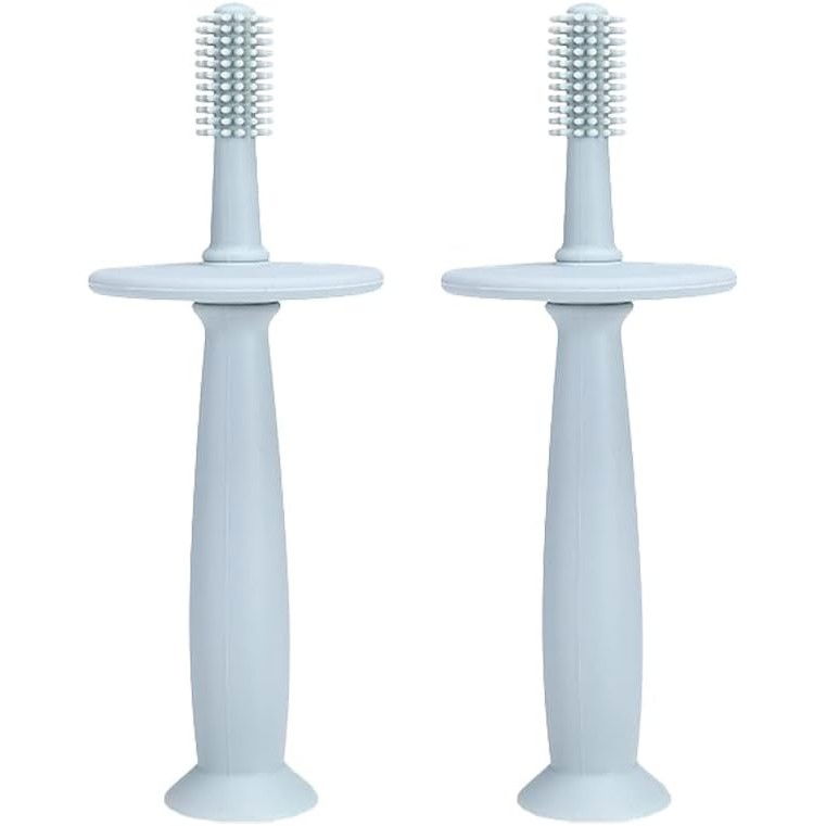 Periuta de dinti din silicon pentru bebelusi, fara bpa, 360 grade, bariera anti-inghitire, maner ergonomic, 12.5 x 15 cm, albastru [2]