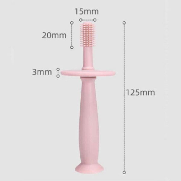 Periuta de dinti din silicon pentru bebelusi, fara bpa, 360 grade, bariera anti-inghitire, maner ergonomic, 12.5 x 15 cm, roz [7]