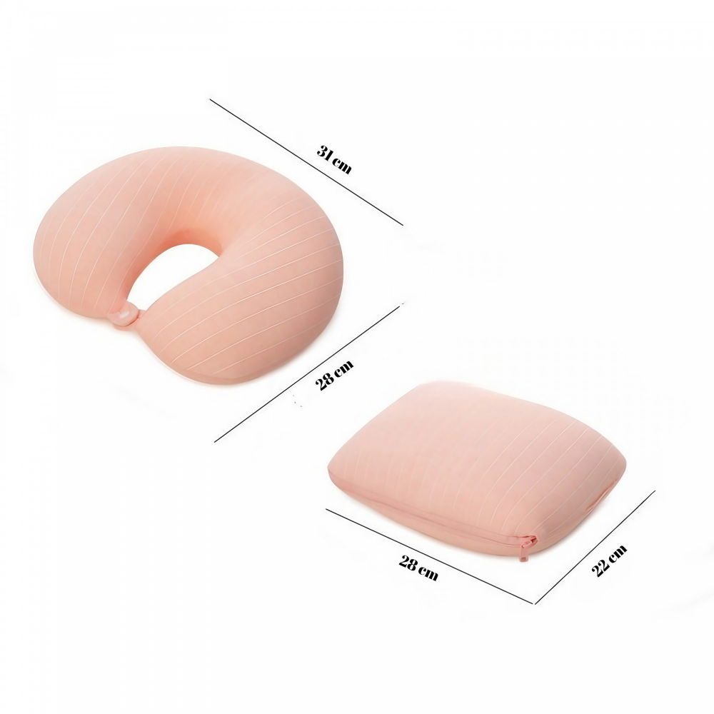 Perna de calatorie , 2 in 1, cu particule de spuma cu memorie, roz [2]