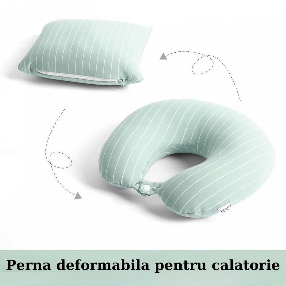 Perna de calatorie , 2 in 1, cu particule de spuma cu memorie, verde [4]